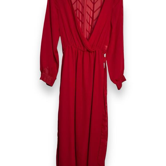 UPS & DOWNS Maxi Dress Womens Medium Red Semi Sheer Valentines Holiday Belt NWOT - Picture 8 of 14